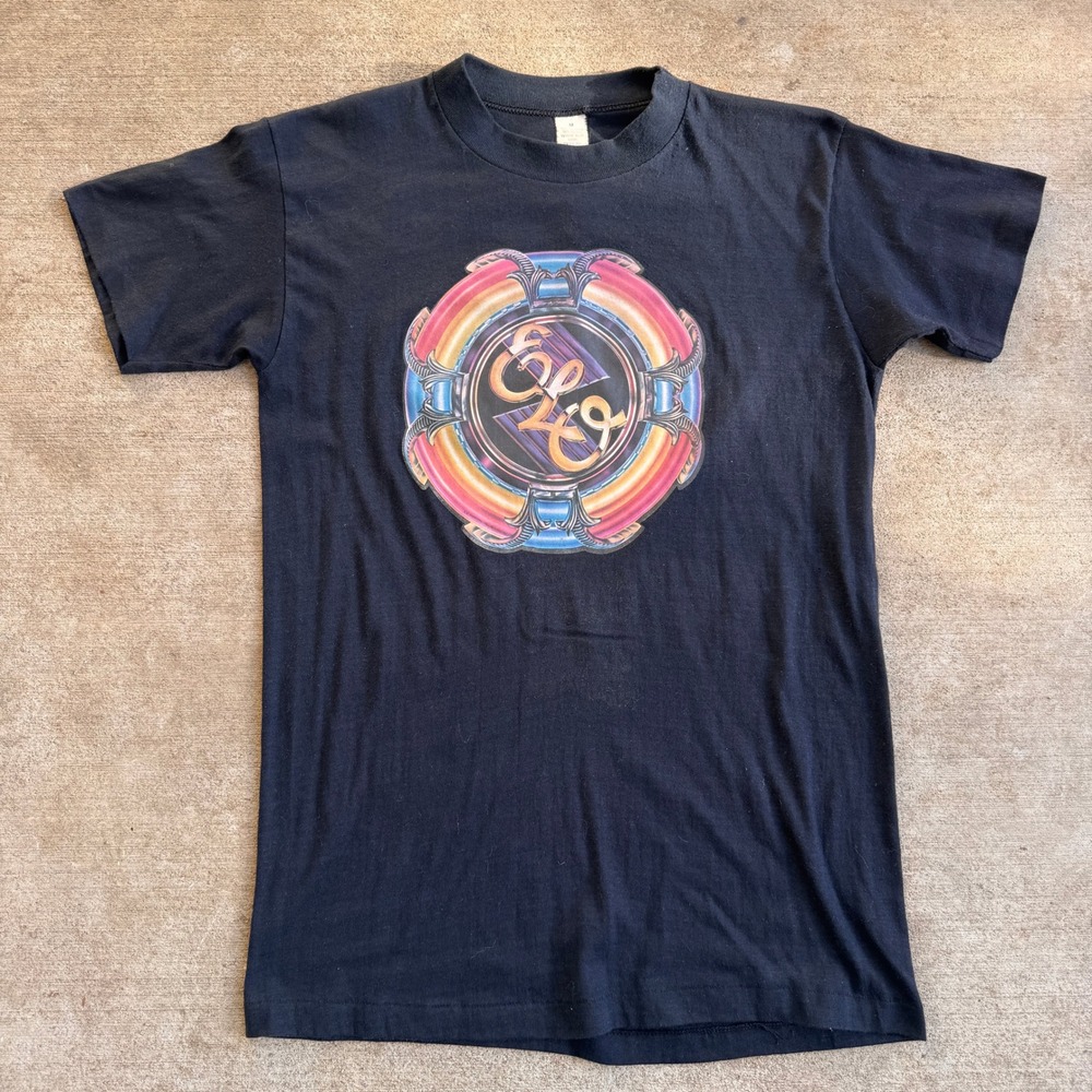 Vintage 1977 Electric Light Orchestra ELO Spaceship Band T-Shirt Black Mens M